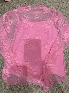 art class Pink Lace Long Sleeve Girls Top